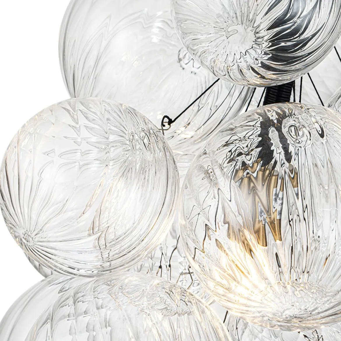 Dimmable Cluster Ribbed Glass Bubble Chandelier Pendant Light