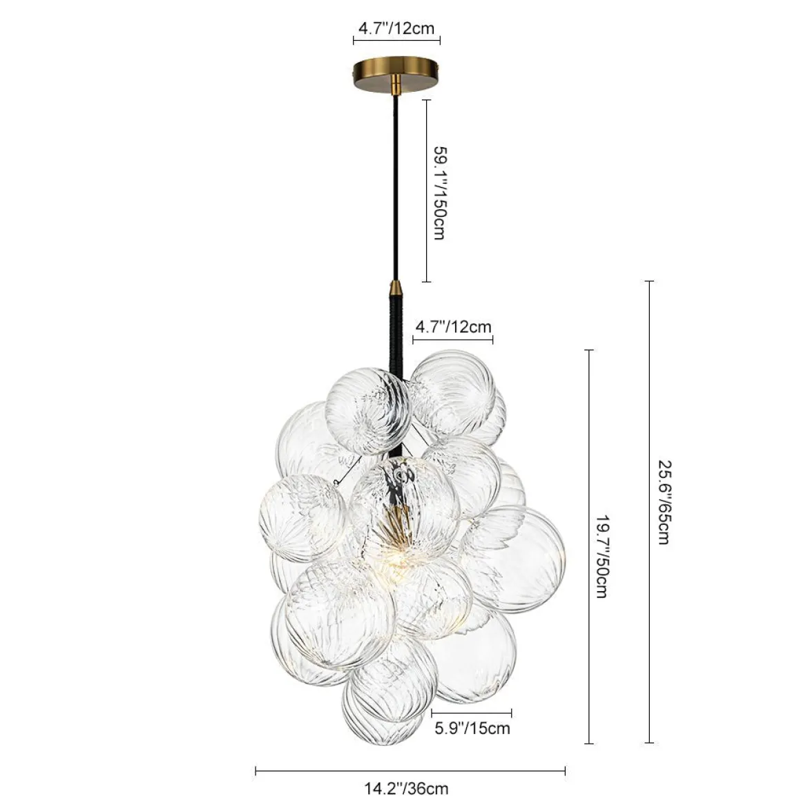 Dimmable Cluster Ribbed Glass Bubble Chandelier Pendant Light
