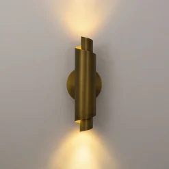 Dimmable LED Aged Brass Up Down Metal Tube Wall Sconce
