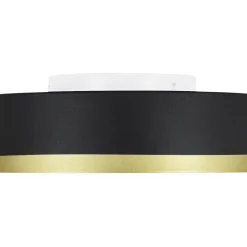 Dimmable LED Black Gold Iron Milky Glass Drum Flush Mount