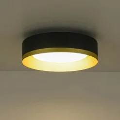 Dimmable LED Black Gold Iron Milky Glass Drum Flush Mount