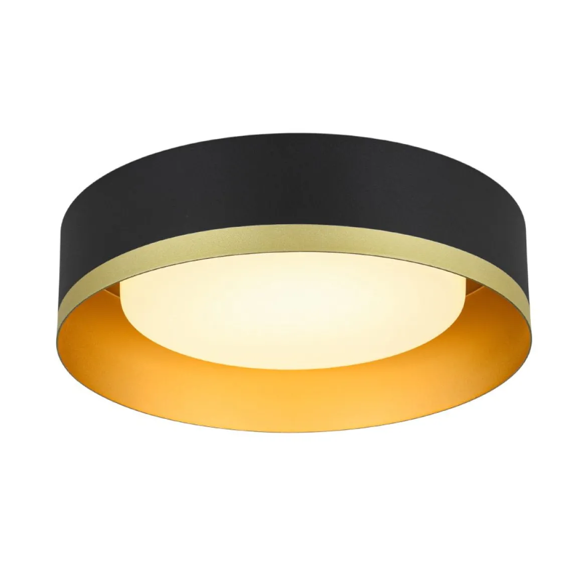 Dimmable LED Black Gold Iron Milky Glass Drum Flush Mount