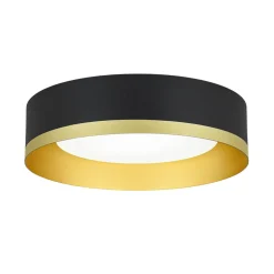 Dimmable LED Black Gold Iron Milky Glass Drum Flush Mount