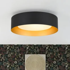 Dimmable LED Black Iron Milky Glass Round Drum Ceiling Light