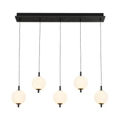 Dimmable LED Frosted Ribbed Glass Globe 5-Light Linear Island Pendant