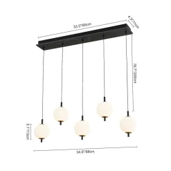 Dimmable LED Frosted Ribbed Glass Globe 5-Light Linear Island Pendant
