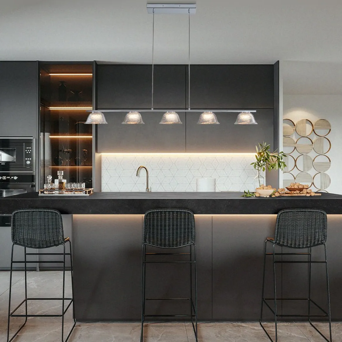 Dimmable LED Iridescent Glass Bell Island Chandelier