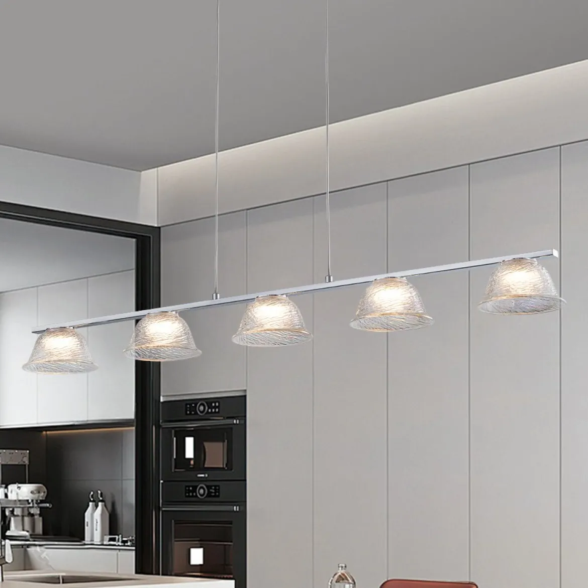 Dimmable LED Iridescent Glass Bell Island Chandelier