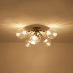 Dimmable LED 6-Light Ripple Glass Sputnik Semi Flush Chandelier