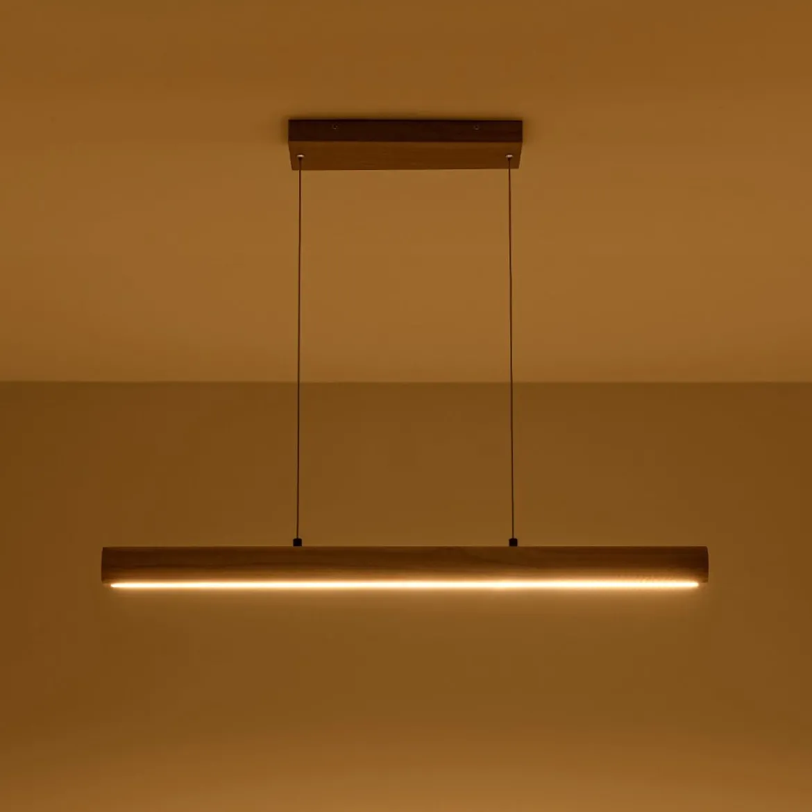 Dimmable LED Pine Wooden Wide Linear Island Pendant