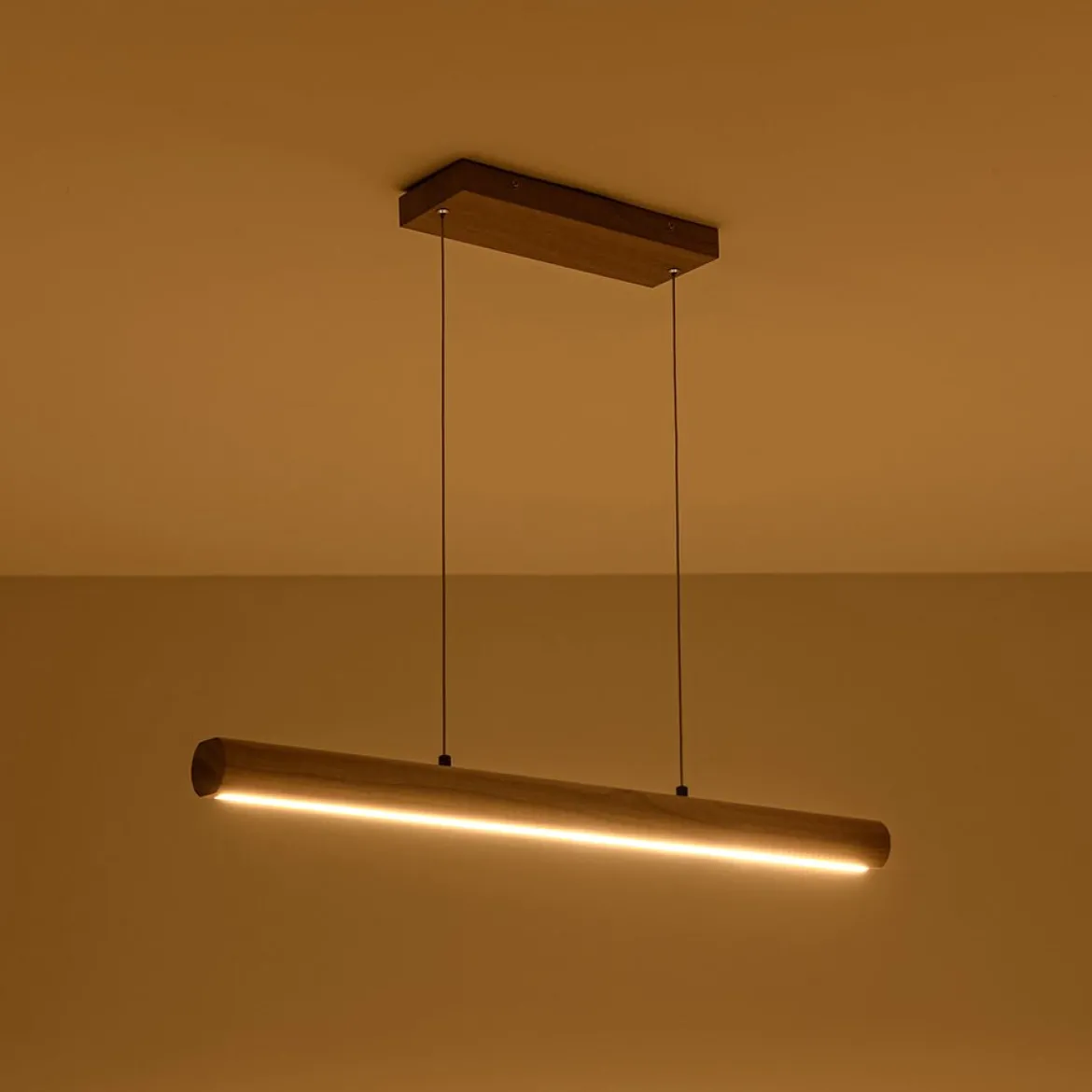 Dimmable LED Pine Wooden Wide Linear Island Pendant