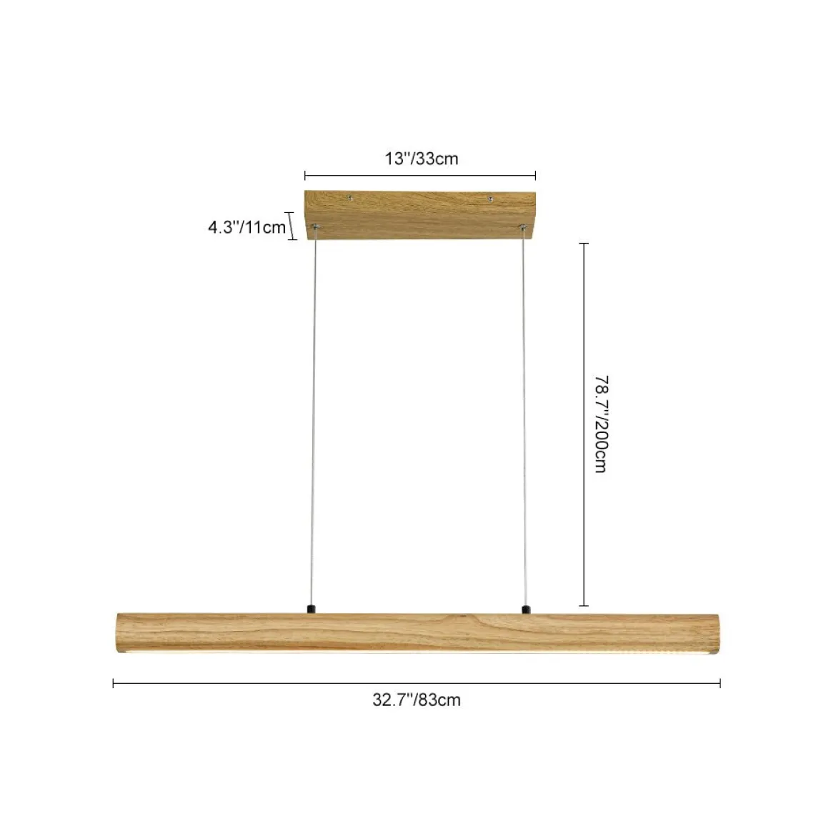 Dimmable LED Pine Wooden Wide Linear Island Pendant