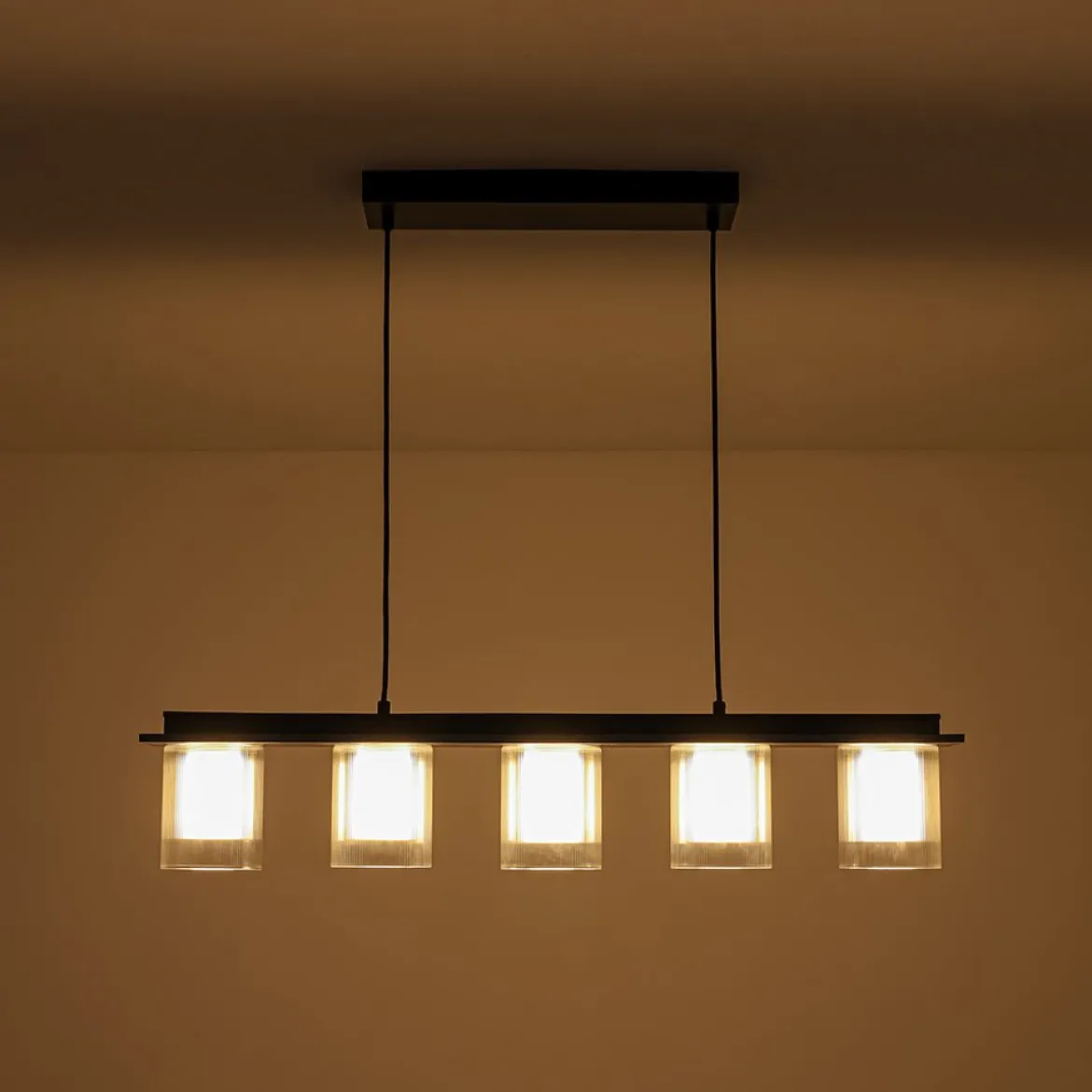 Dimmable LED Ribbed Glass Shade Kitchen Island Chandelier