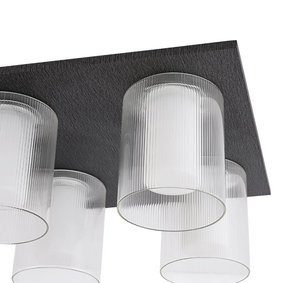 Dimmable LED Ribbed Glass 4-Light Square Semi Flush Mount