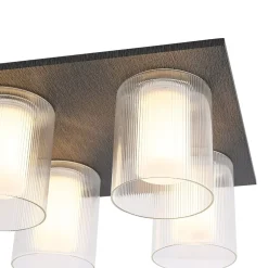 Dimmable LED Ribbed Glass 4-Light Square Semi Flush Mount