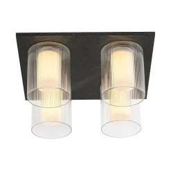 Dimmable LED Ribbed Glass 4-Light Square Semi Flush Mount