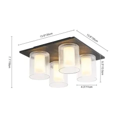 Dimmable LED Ribbed Glass 4-Light Square Semi Flush Mount