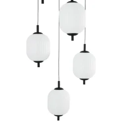 Dimmable LED Ribbed White Glass 6-Light Cluster Round Pendant
