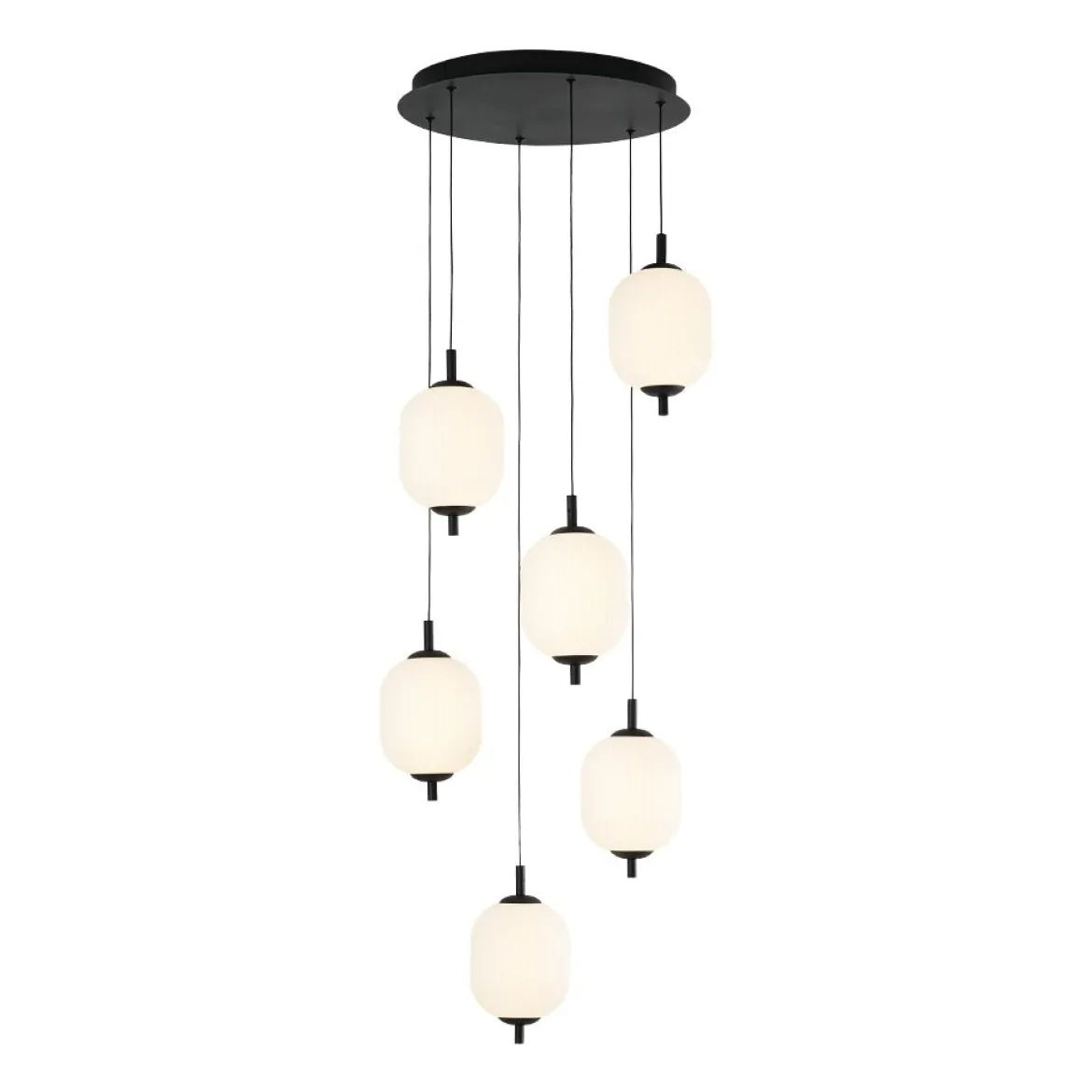 Dimmable LED Ribbed White Glass 6-Light Cluster Round Pendant