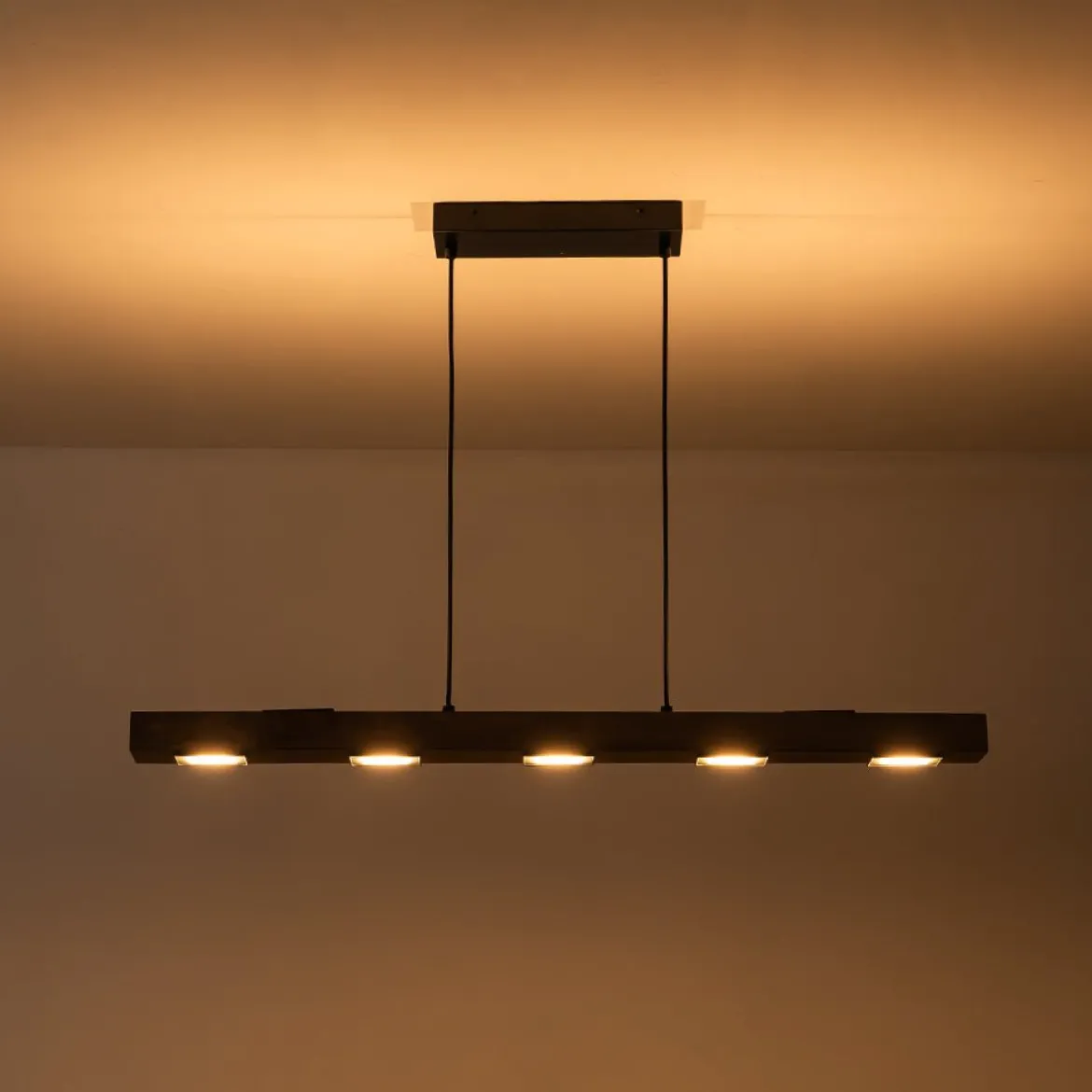 Dimmable LED Rustic Linear Oak Wood Kitchen Island Pendant