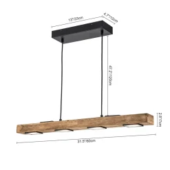 Dimmable LED Rustic Linear Oak Wood Kitchen Island Pendant