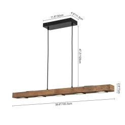 Dimmable LED Rustic Linear Oak Wood Kitchen Island Pendant