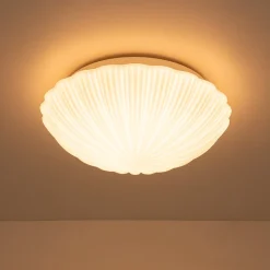 Dimmable LED White Ribbed Glass Scalloped Ceiling Light