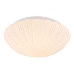 Dimmable LED White Ribbed Glass Scalloped Ceiling Light