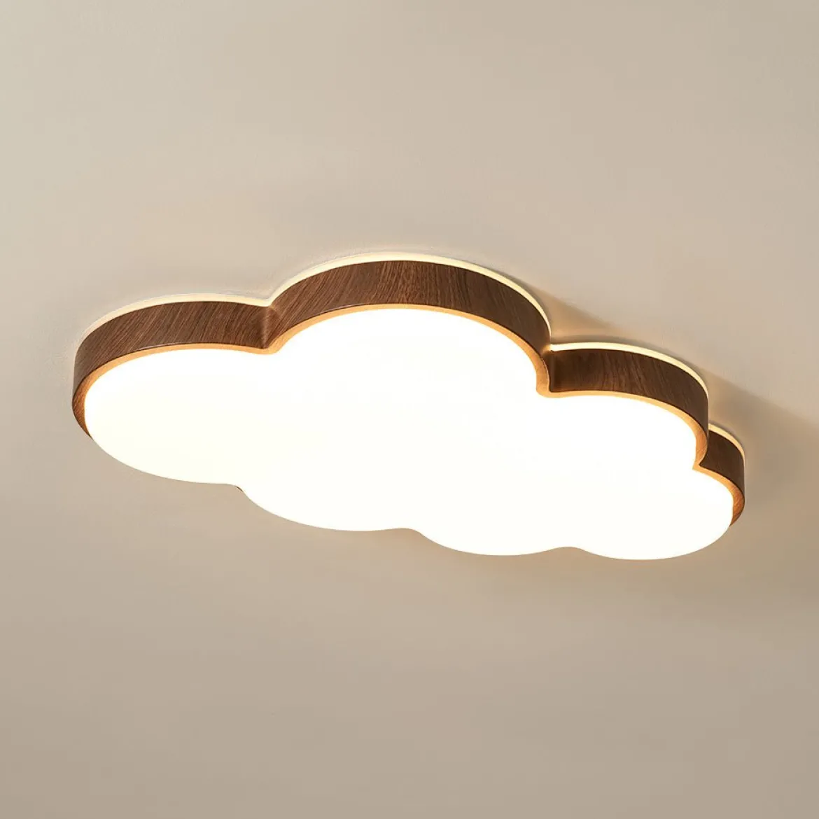 Dimmable LED Wood Accented Cloud Kids Ceiling Light