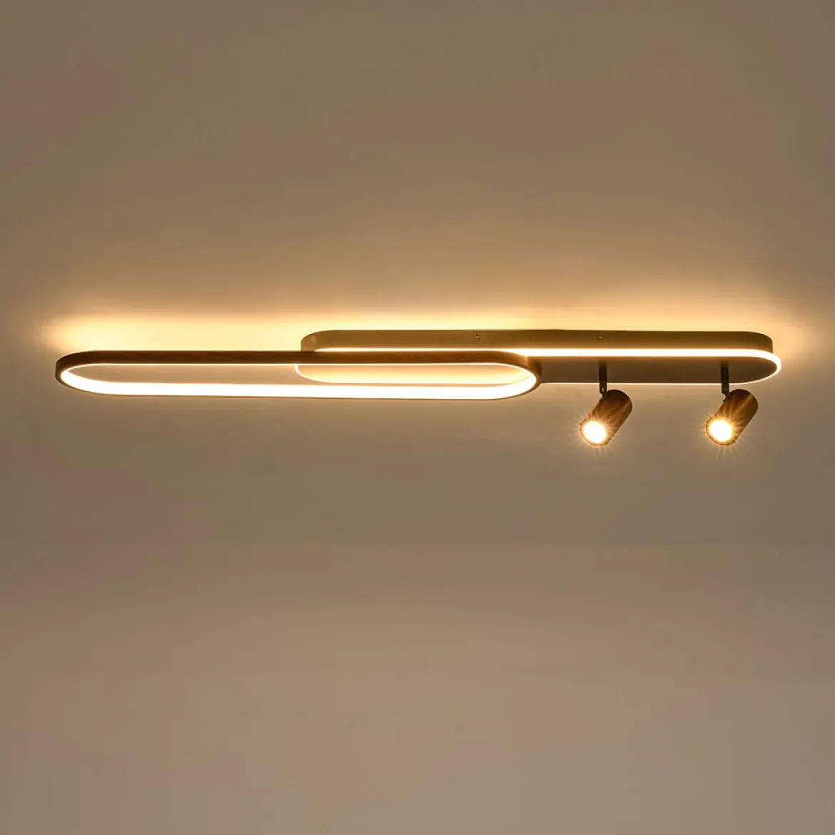 Dimmable LED Wood Linear Oval Semi Flush Adjustable Spotlight