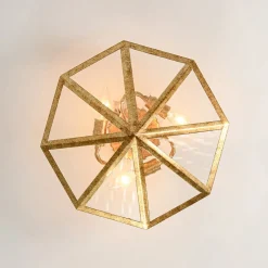 Distressed Gold Geometric Water Glass Cage Semi Flush Mount