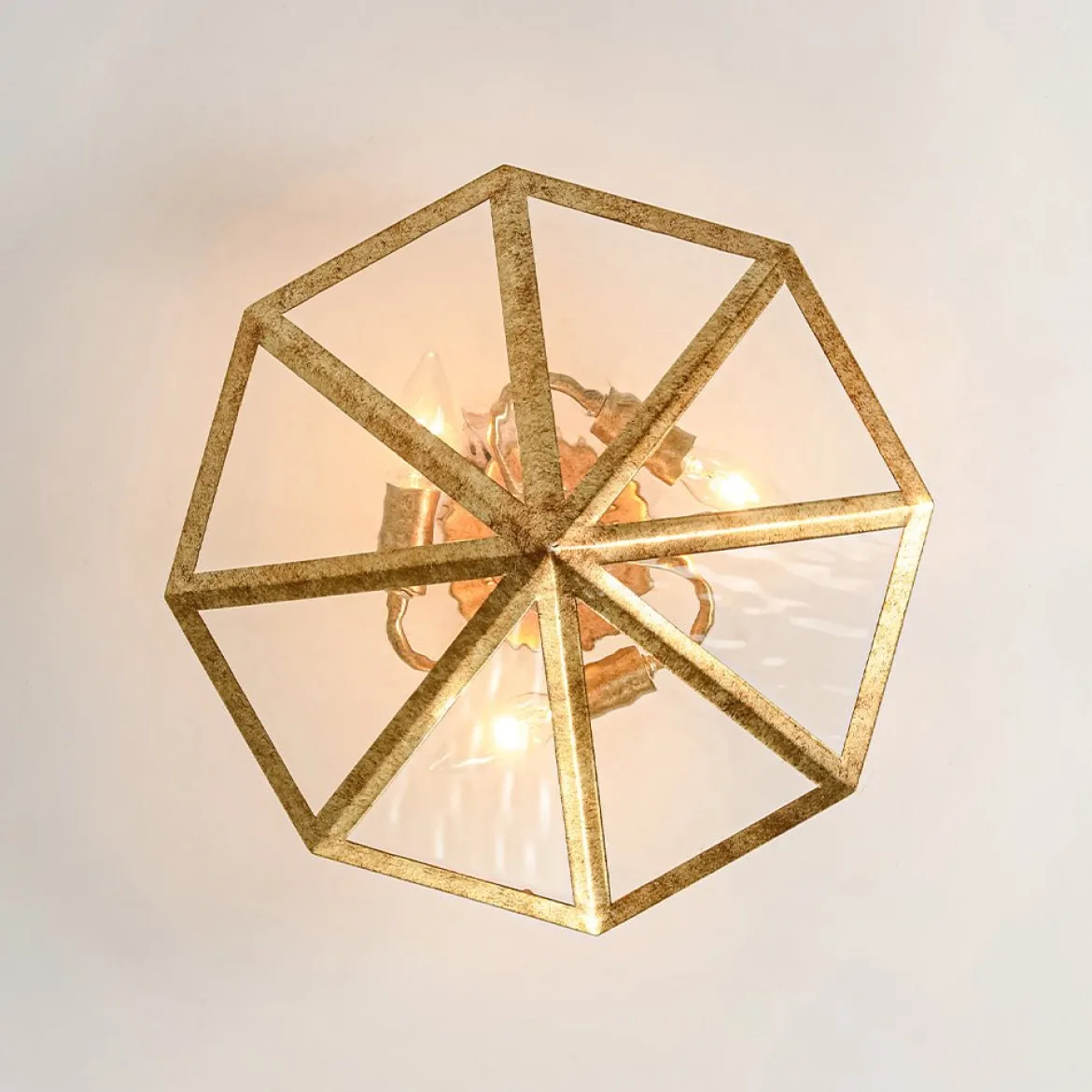 Distressed Gold Geometric Water Glass Cage Semi Flush Mount