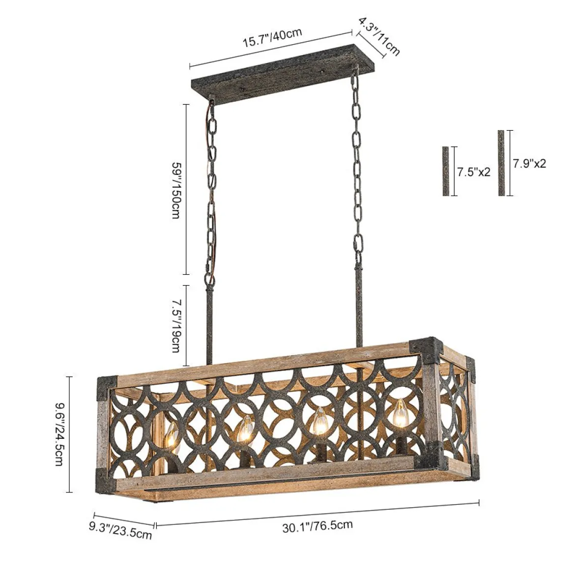 Farmhouse Antique Wooden Rectangle Box Linear Chandelier