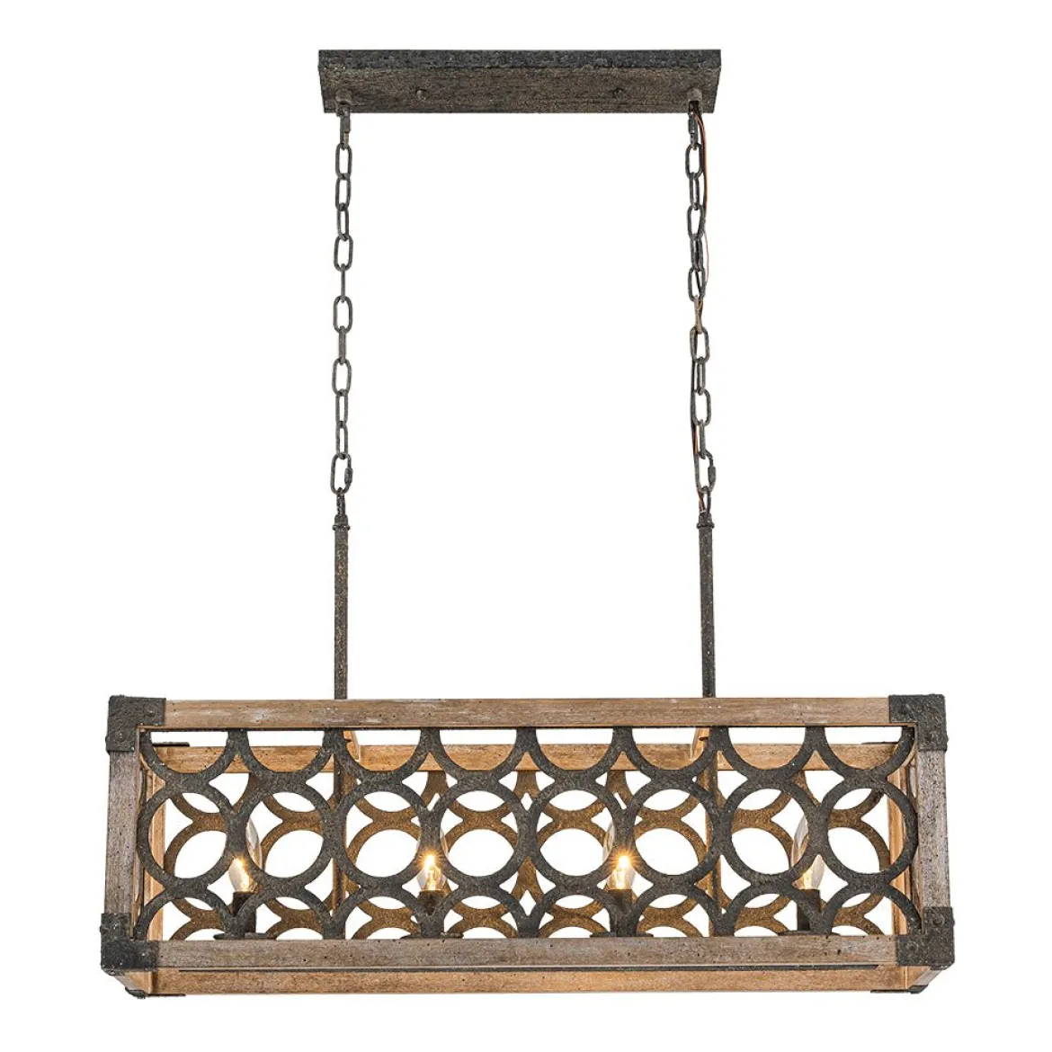 Farmhouse Antique Wooden Rectangle Box Linear Chandelier