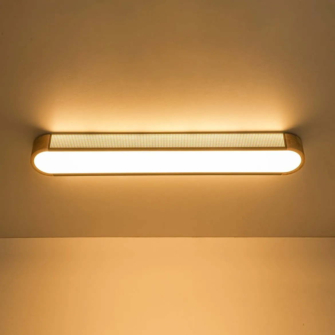 Farmhouse Black Mesh Wood Dimmable LED Oval Ceiling Light
