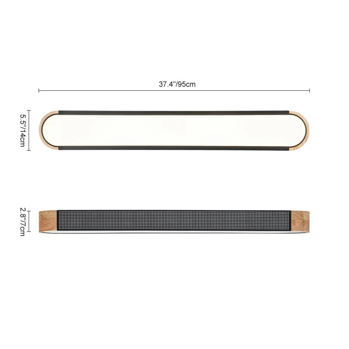 Farmhouse Black Mesh Wood Dimmable LED Oval Ceiling Light