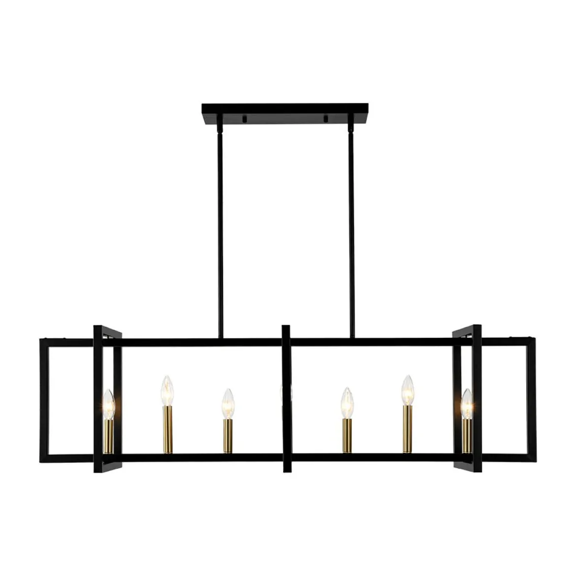 Farmhouse Candle Style Linear Rectangular Cage Island Chandelier