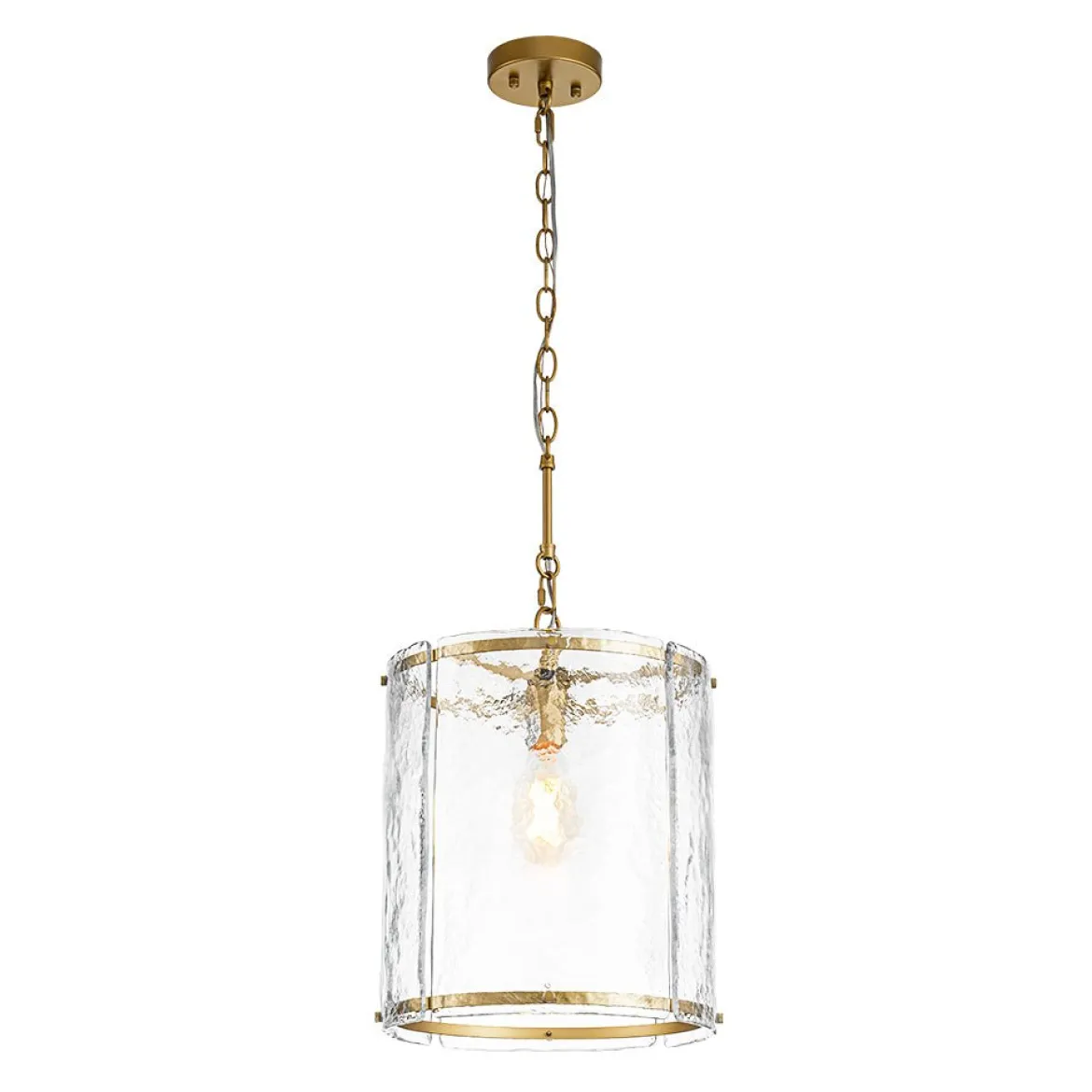 Farmhouse Clear Textured Glass Cylinder Cage Pendant