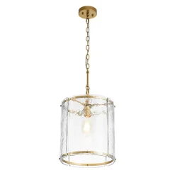 Farmhouse Clear Textured Glass Cylinder Cage Pendant
