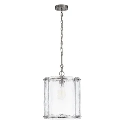 Farmhouse Clear Textured Glass Cylinder Cage Pendant