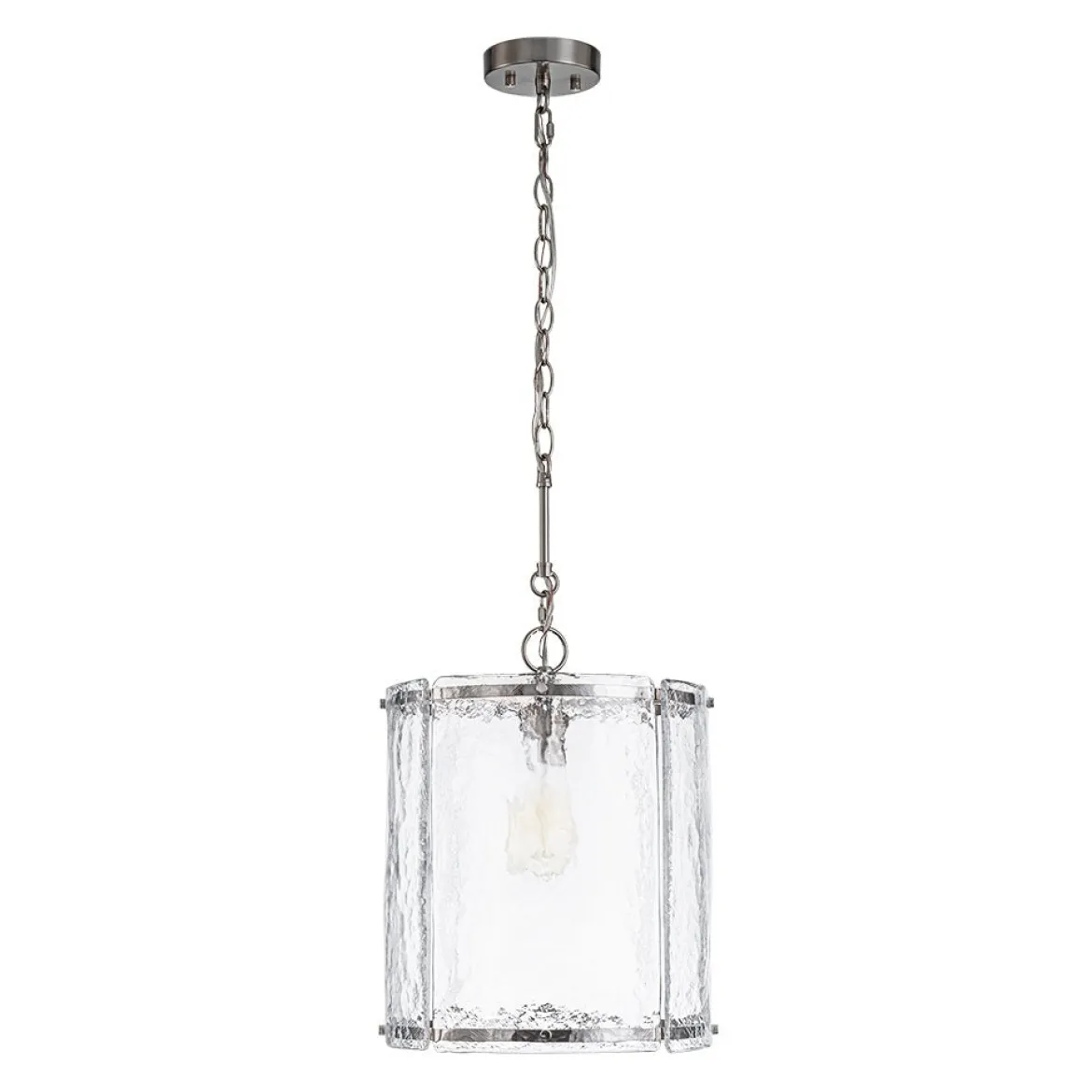 Farmhouse Clear Textured Glass Cylinder Cage Pendant