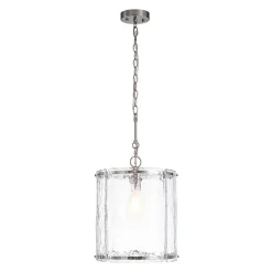 Farmhouse Clear Textured Glass Cylinder Cage Pendant