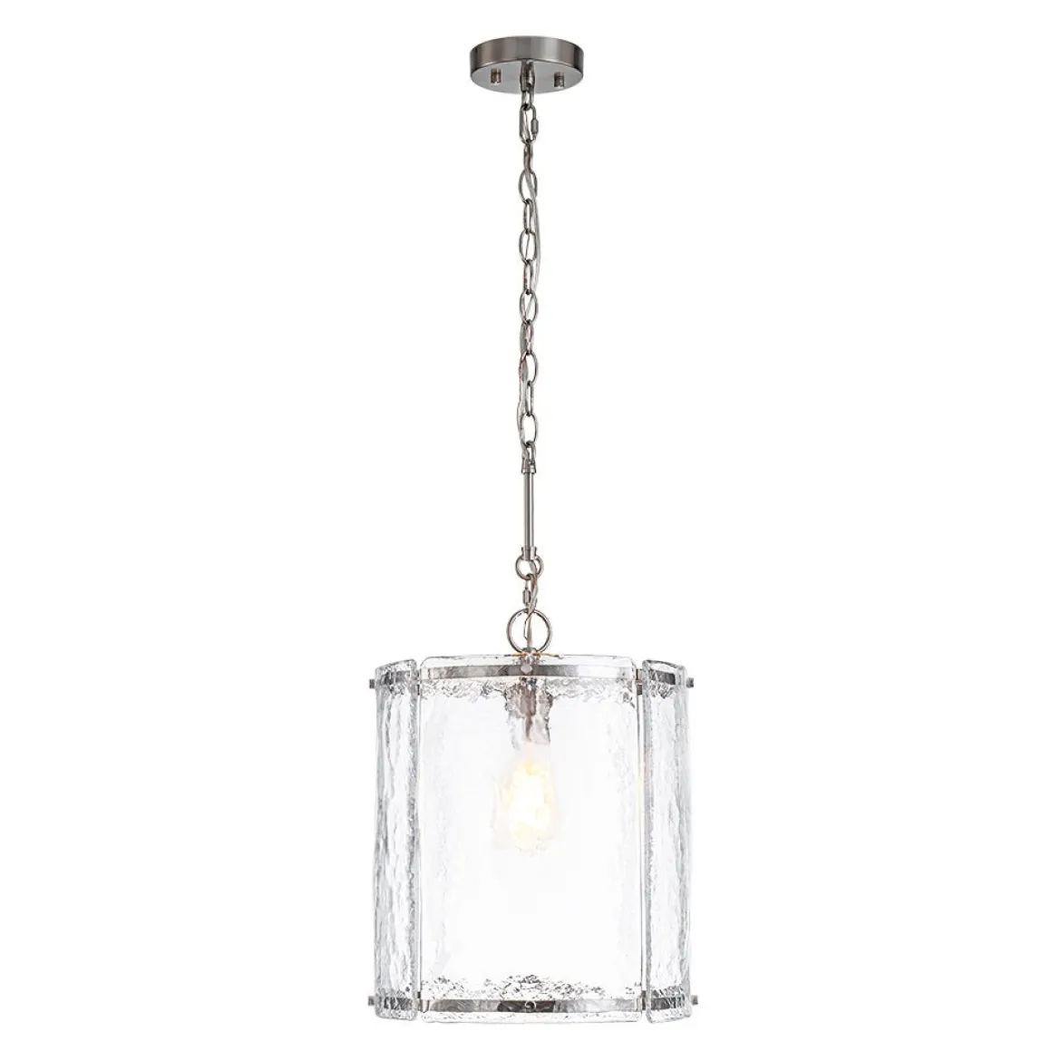 Farmhouse Clear Textured Glass Cylinder Cage Pendant