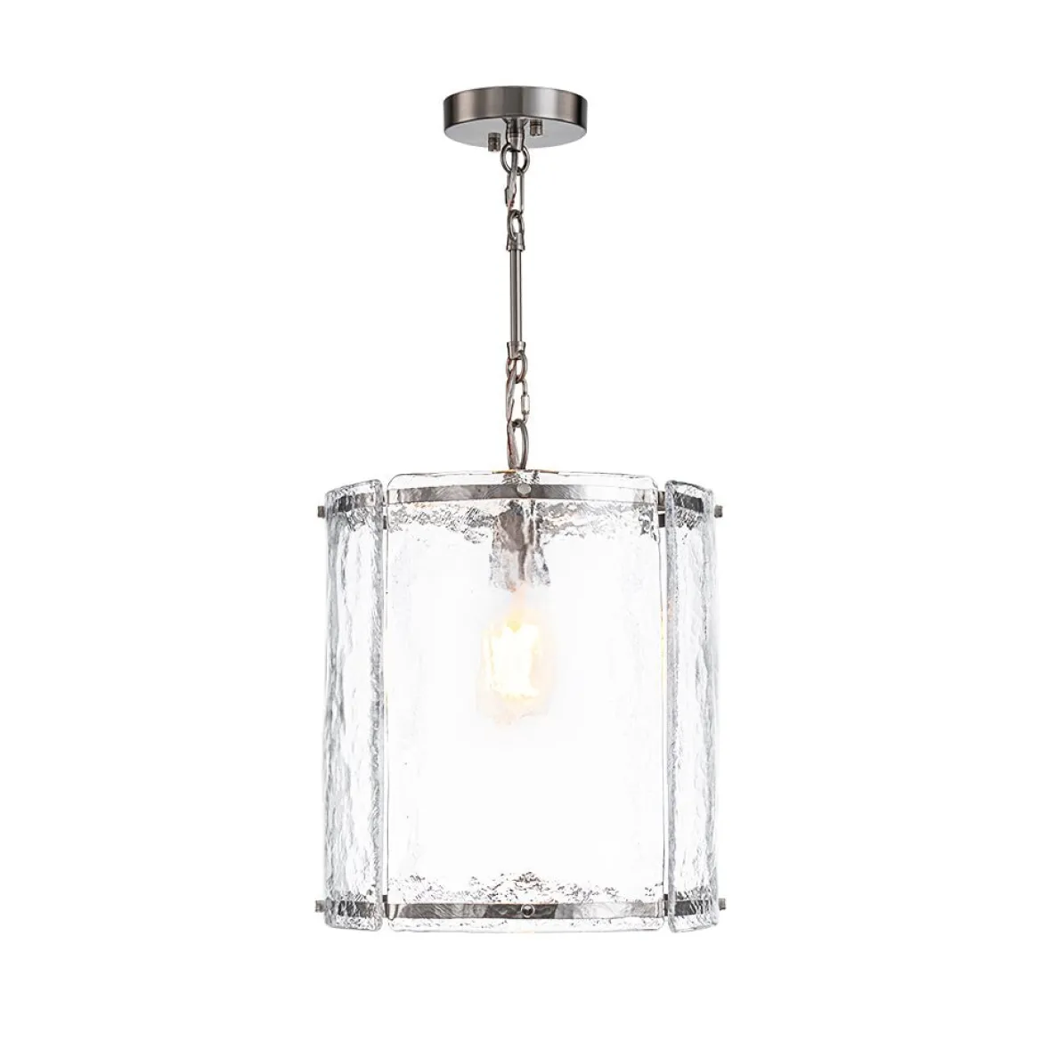Farmhouse Clear Textured Glass Cylinder Cage Pendant