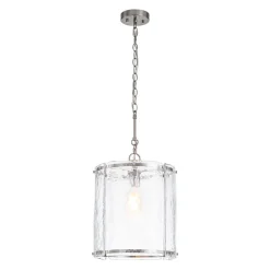 Farmhouse Clear Textured Glass Cylinder Cage Pendant