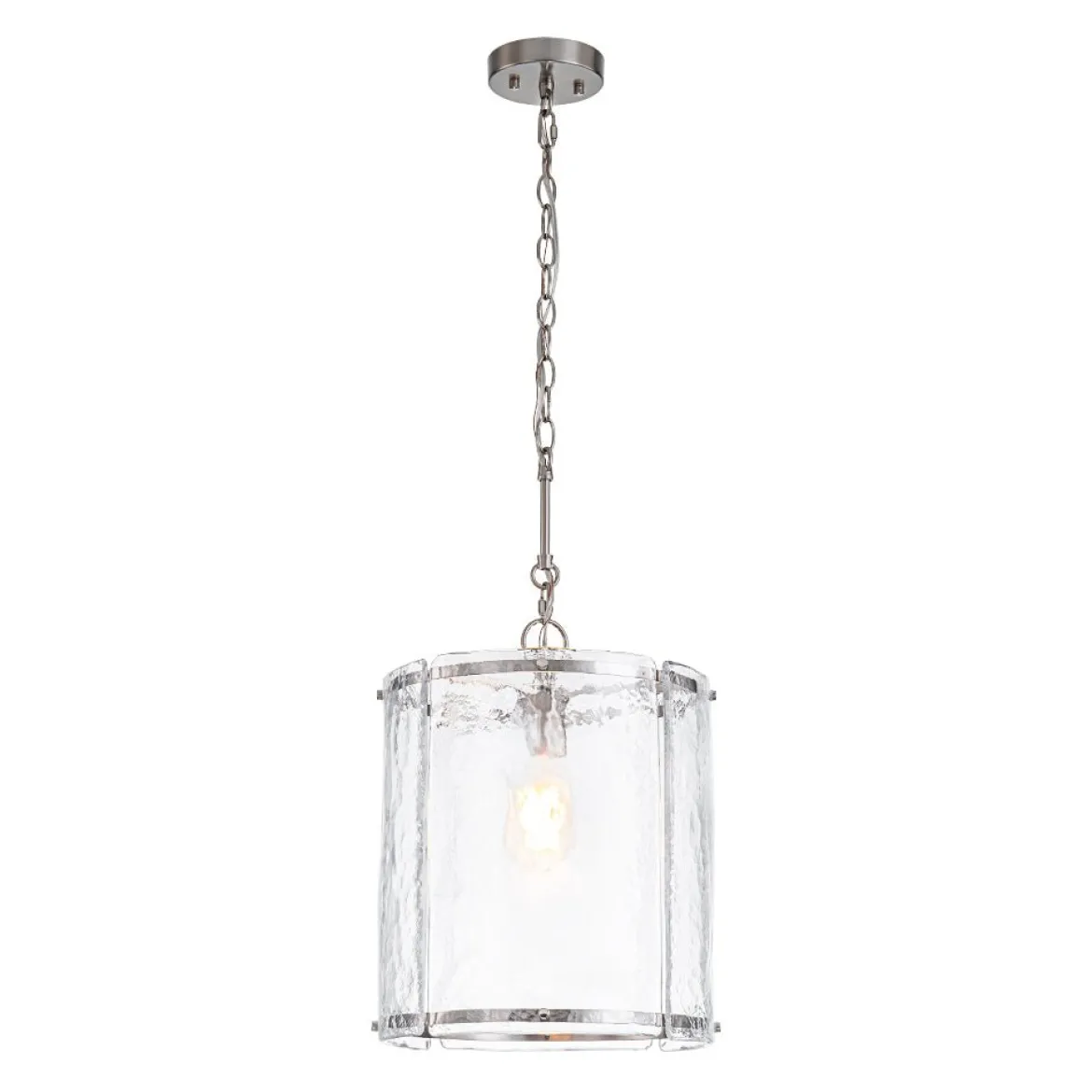 Farmhouse Clear Textured Glass Cylinder Cage Pendant