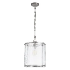 Farmhouse Clear Textured Glass Cylinder Cage Pendant