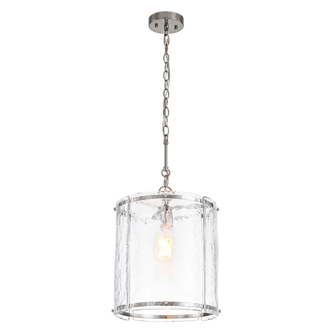 Farmhouse Clear Textured Glass Cylinder Cage Pendant