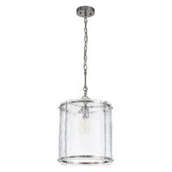 Farmhouse Clear Textured Glass Cylinder Cage Pendant