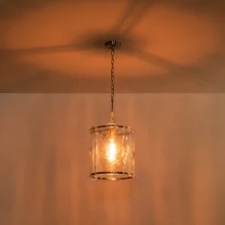 Farmhouse Clear Textured Glass Cylinder Cage Pendant